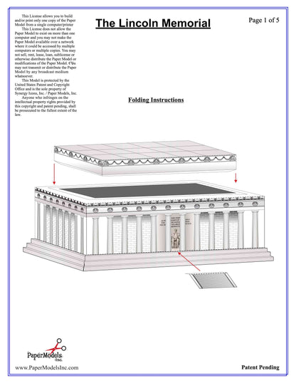 Lincoln Memorial - Washington - Paper Model Project Kit