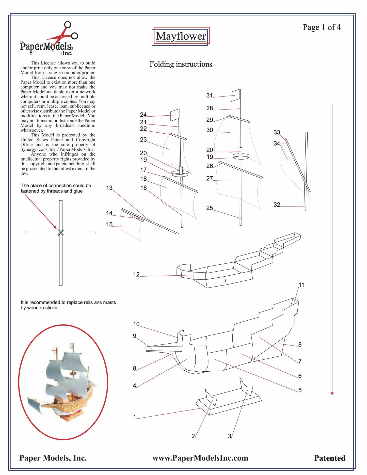 Mayflower - Plymouth Rock - Pilgrims - Paper Model Project Kit