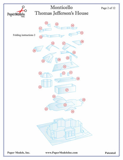 Monticello - Thomas Jefferson's Home - Paper Model Project Kit