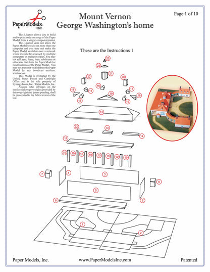 Mount Vernon - George Washington's Home - Paper Model Project Kit