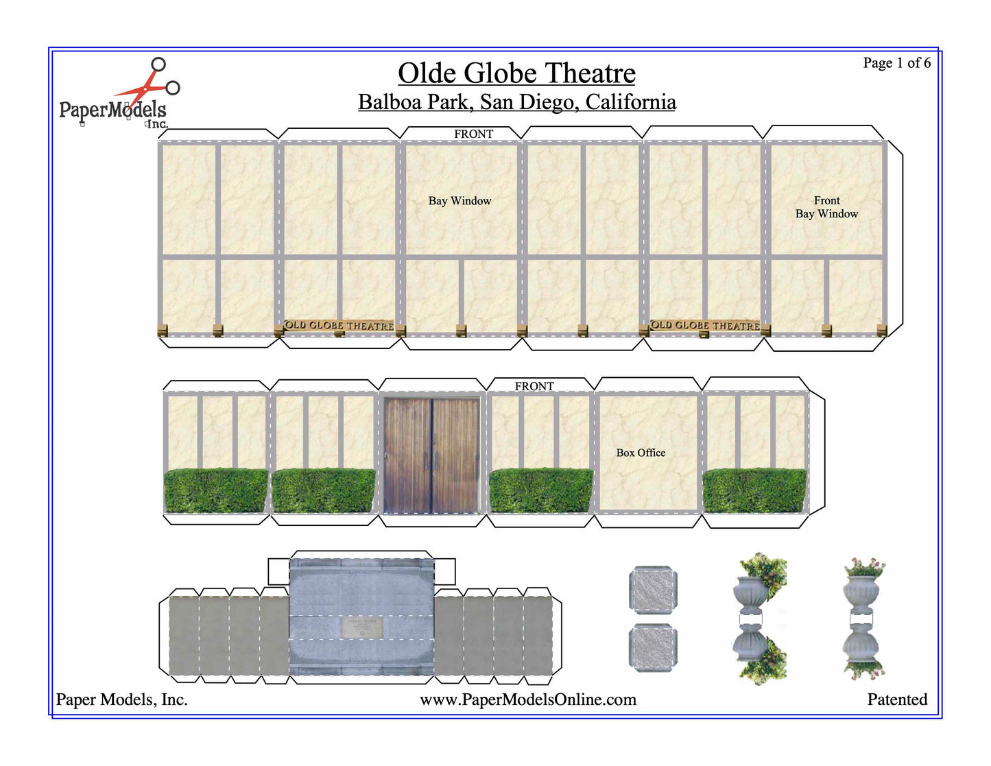 Old Globe Theatre - San Diego - Photorealistic - Paper Model Project Kit