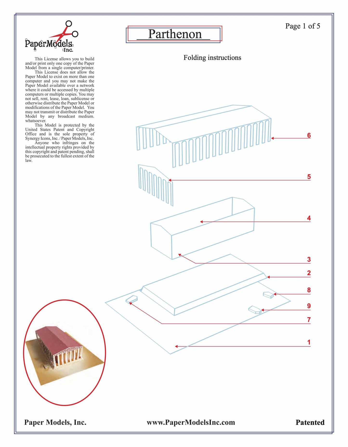 Parthenon - Acropolis, Greece - Paper Model Project Kit