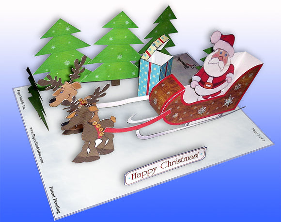 Holiday Santa And Sleigh - Paper Model Project Kit