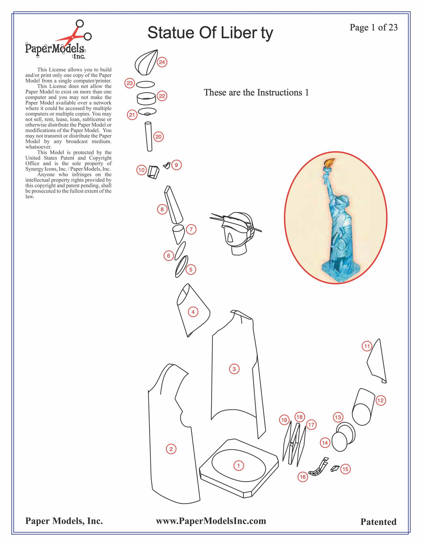 Statue of Liberty - New York Harbor - Paper Model Project Kit