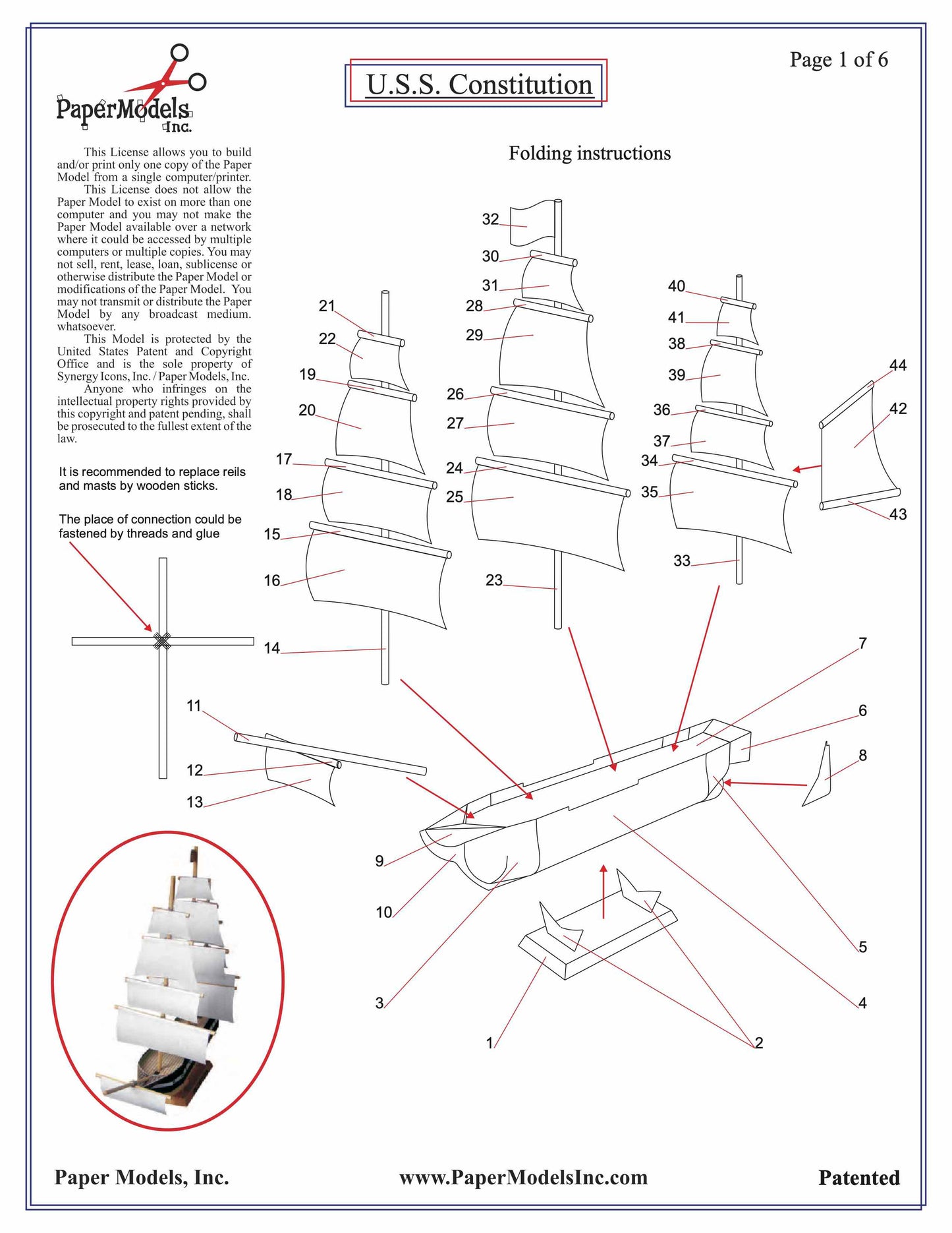 USS Constitution (Old Ironside) - Boston - Paper Model Project Kit