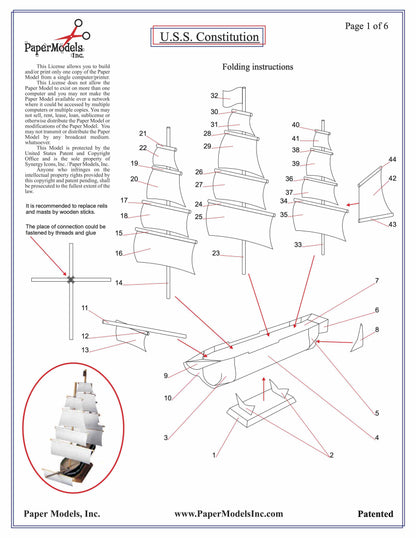 USS Constitution (Old Ironside) - Boston - Paper Model Project Kit