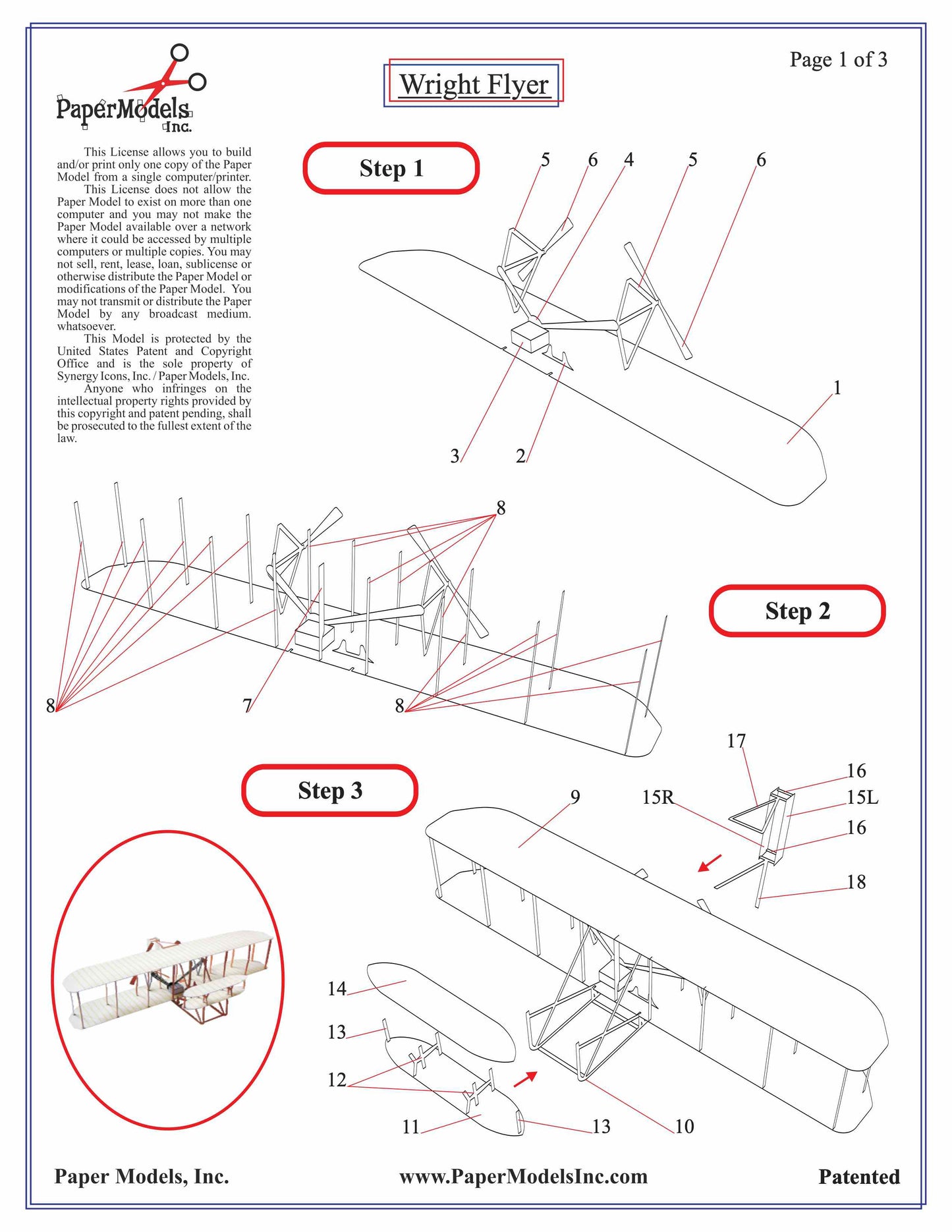 Wright Brothers Flyer -  Washington - First In Flight - Paper Model Project Kit