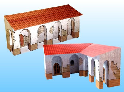 California Mission Annex Buildings - Straight And Corner - Paper Model Kit