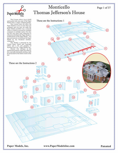 Monticello Professional - Thomas Jefferson's Home - Paper Model Project Kit