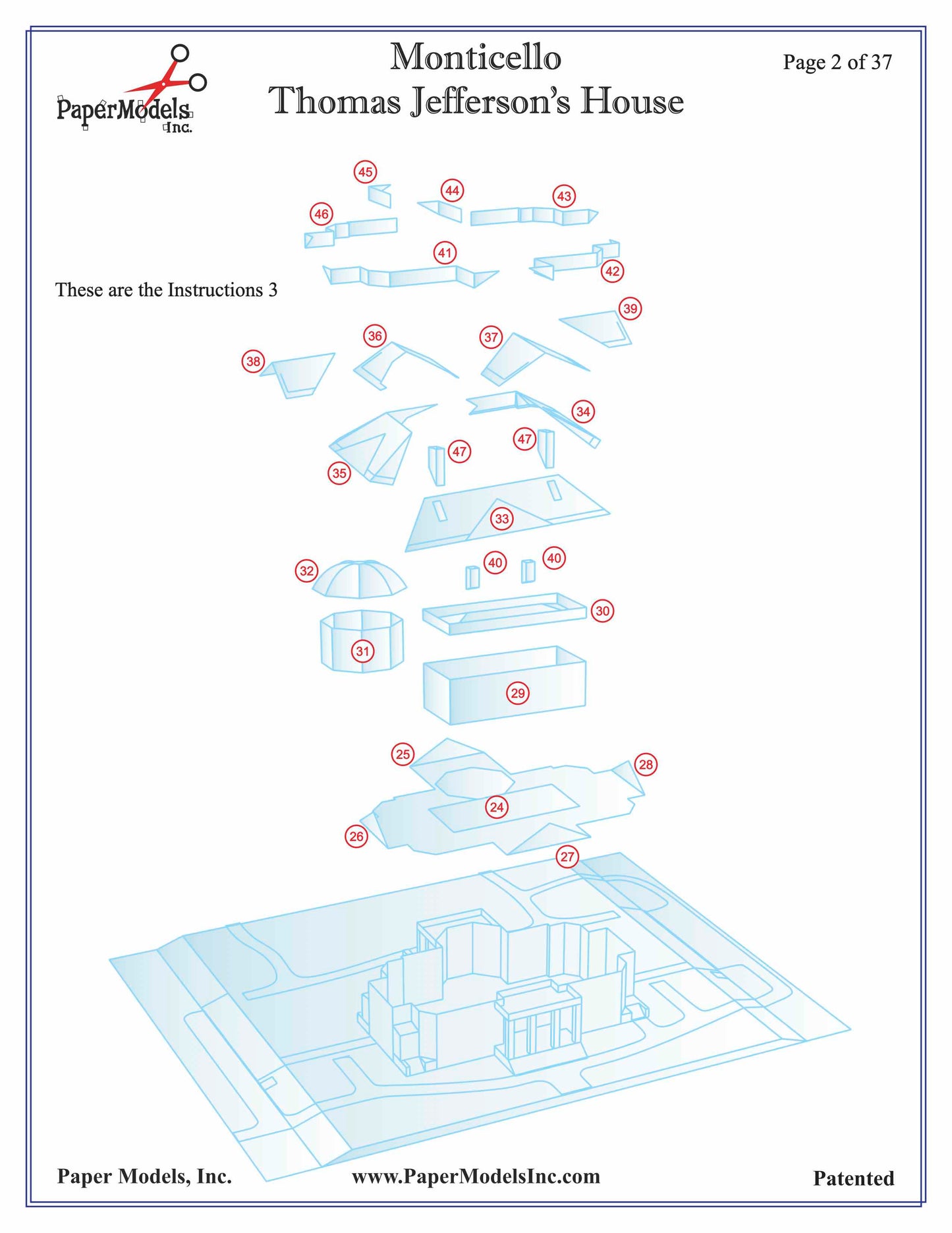 Monticello Professional - Thomas Jefferson's Home - Paper Model Project Kit